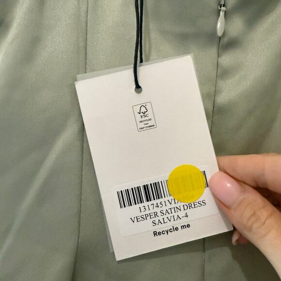 New Reformation Vesper Satin Midi Dress Salvia Sage - Picture 6 of 6